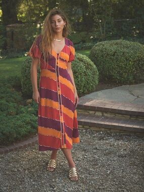 The Odells Gigi Dress Anthropologie Abstract Print MIDI Dress Boho Small